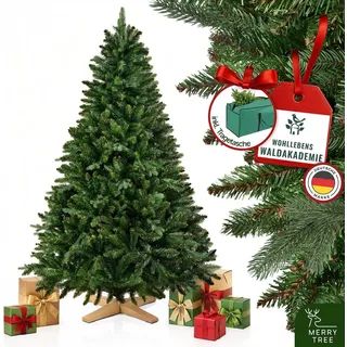 merry tree Premium künstlicher Weihnachtsbaum 180cm großer Weihnachtsbaum Spritzguss Mix aus naturgetreuem PE - mit massivem Holzfuß - schwer entflammbar - Tannenbaum künstlich - Nordmanntanne