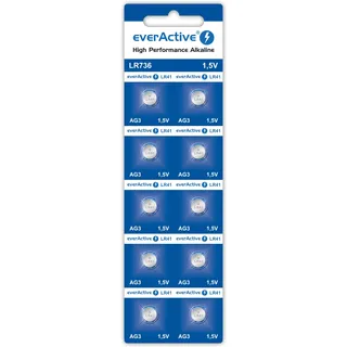 Everactive AG3 1.5V, 10x Batterien, Alkaline, Mini, G3 LR736 LR41, 5 Jahre Haltbarkeit, 10 Stück – 1 Blisterkarte, Silber, EVAG3