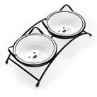 Y YHY 355ml/2er Set Katzenfutternäpfe, Erhöhte Katzennäpfe für Futter und Wasser,Erhöhte Haustiernäpfe aus Keramik mit Ständer, Weiß