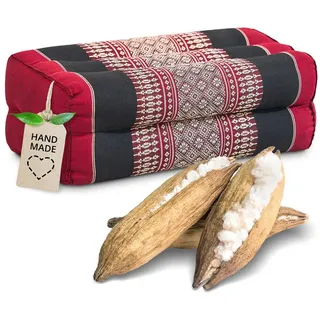 Livasia Block Yogakissen eckig - 17x34x12cm - Meditationskissen mit Kapok, Stützkissen Bolster rechteckig, Yoga Pilates Zubehör Nackenkissen, Thaikissen fest handgefertigt (Rot/Schwarz)