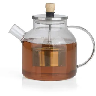 BEEM TEEKANNE Glaskanne mit Siebeinsatz - 1 l | Teekanne Glas | Sieb Edelstahl mit Hebefunktion | Hitzebeständiges Glas | Für heißen Tee oder Eistee