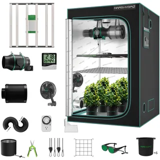 MARS HYDRO Smart Growzelt Komplettset,FC-E4800 App Fernbedienung Dimmbar Grow Light 2646 LEDs,120x120x200cm 1680D Hohe Reflektivität Mylar Grow Box Komplettset,6" 402CFM App-Steuerung Belüftungssat