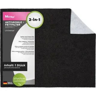 McFilter | 2 Stück Filter Dunstabzugshaube Aktivkohle + Fettfilter Universal 57 x 47 cm zuschneidbar - Aktiv-Kohlefilter für Abzugshaube Dunstabzug 60cm Dunstfilter Schwarz