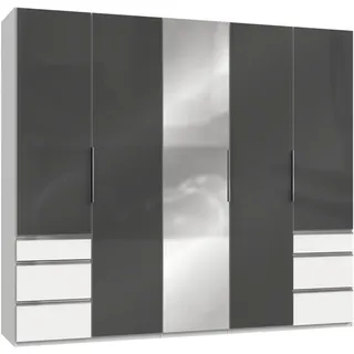 Level 250 x 216 x 58 cm weiß/Grauglas mit Glas- und Spiegeltüren