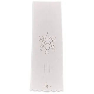 Loberon Tischläufer Kara, spielerische Lochstickereien, einseitige Wellenkante, nostalgische Romantik, Tischdeko, Tischdecke, Tischwäsche, Leinen, weiß