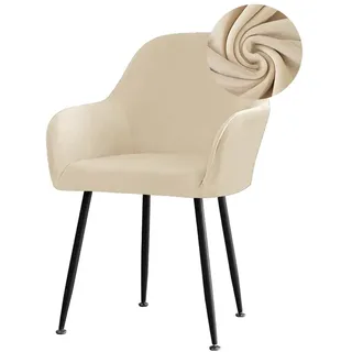 Highdi Stuhlhussen mit Armlehne, Stretch Samt Stuhlbezug Hochlehner Esszimmerstühle Bezug Sesselbezug Hussen für Stühle Waschbar Universal für Esszimmer Hotel Bankett Deko (Beige,4er Set)