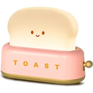 Lancoon Rotes LED-Nachtlicht Wiederaufladbar und tragbares Licht mit Timer Niedliche Toastbrotlampe Schreibtischdekoration Toasterlampe Kawaii Weihnachtsideen für Baby Kinder Mädchen Teenager