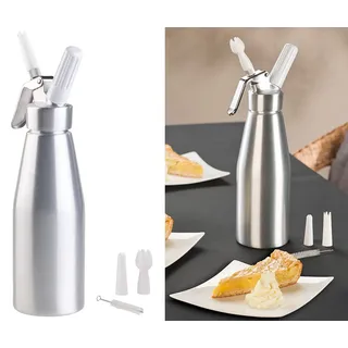 Rosenstein & Söhne Sahneboy: Sahnespender für Schlagsahne, Cremes und Soßen, 1 Liter, 3 Aufsätze (Sahnezubereiter, Edelstahl Sahnespender, Sahnekapseln)