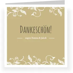 Dankeskarte Goldene Hochzeit: Blumenranke mit Foto in Gold