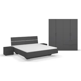 RAUCH Challenger (Set 4-teilig)", grau (grau metallic), Schrankbreite/-höhe 181/197cm + ohne Matratze, B/H: 160cm x 200cm, Holzwerkstoff, Schlafzimmermöbel-Sets, Schrank 2 Breiten, Bett 3 Breiten, 2 Nachttische MADE in GERMANY