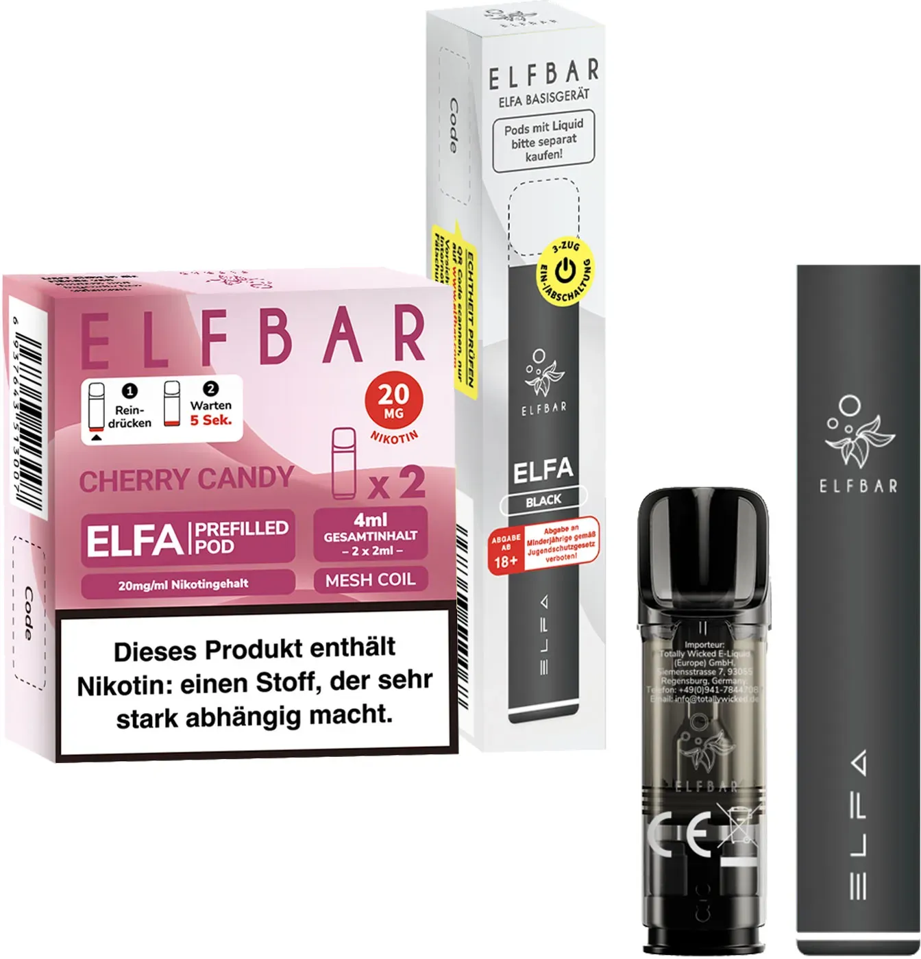 Elf Bar ELFA Black Starterset + Pods Cherry Candy 2.0%