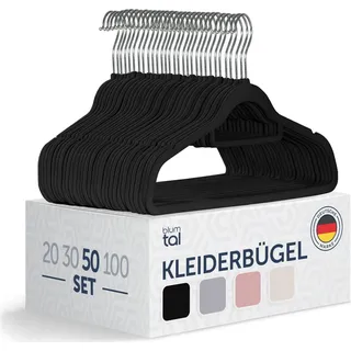 Blumtal 50 Stück Kleiderbügel platzsparend, mit Samtbezug - Samt-Kleiderbügel, rutschfest, um 360° drehbar, Schwarz