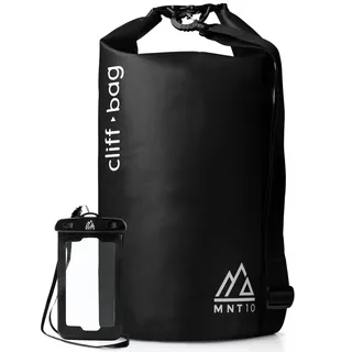 MNT10 Dry Bag “Cliff-Bag” in 20L, 30L, 40L I Drybag Rucksack für SUP, Kanu, Kajak I Wasserdichter Packsack mit Schultergurte I Seesack wasserdicht I GRATIS wasserdichte Handyhülle (Schwarz, 20L)