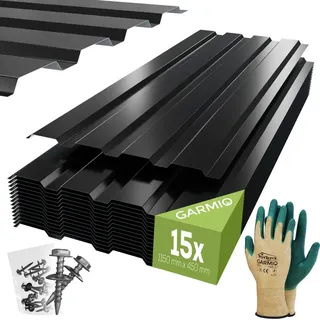 garmio GARMIO® Profilblech Trapezblech Amalfi 115 Set 15 Stück Dachblech 115x45 cm, verzinkter Stahl schwarz