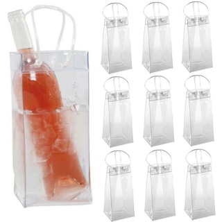 10 Stück WeinküHlertasche Ice Bag Transparent PVC Tragbare WeinflaschenküHler Tasche Champagner Eisbag Mit Griff für Bierparty Im Freien FlaschenküHler SektküHler KüHlmanschette für Flaschen