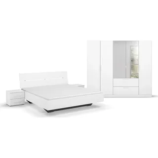 RAUCH Challenger (Set 4-teilig)", weiß (alpinweiß), Schrank mit Spiegel in 2 Breiten, Bett 3 Breiten, 2 Nachttische MADE GERMANY