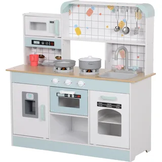 aiyaplay Kinderküche Spielküche mit Lichtern, Geräuschen, Kaffeemaschine, Eiswürfelmaschine, Mikrowelle, Ofen, Küchenzubehör, Puppenküche für 3+ Jahre Kinder, Weiß