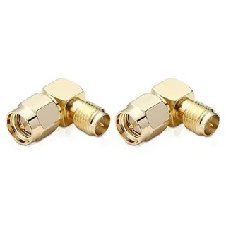 conecto SMA Adapter, 90° abgewinkelter Adapter, SMA Stecker mit Pin auf RP-SMA Buchse mit Pin, Adapter für den Anschluss von SMA-Steckverbindern, vergoldet, 2 Stück