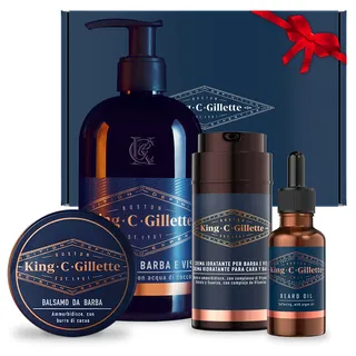 King C. Gillette Komplettes Geschenk-Set, Gesichtsreiniger für Herren, Bartbalsam, Öl und Feuchtigkeitscreme für Bart und Gesicht, blau, Geschenkidee