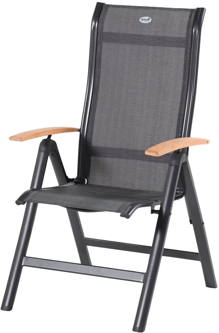 HARTMAN Alice Klappstuhl, Alu/2x2 Textilen, xerix/anthrazit, mit Teak Armlehnen
