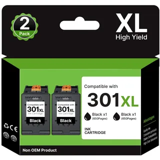 301 XL Druckerpatronen Schwarz Kompatibel für HP 301 Druckerpatronen 301XL Multipack für HP Envy 4500 Druckerpatronen 5530 4504 5534 Deskjet 2540 2544 1510 Officejet 4630 2620 (Schwarz, 2er-Pack)