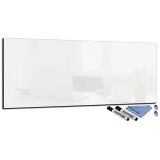 decorwelt Glas-Magnettafel 30x80 Pinnwand Wand mit Zubehör Whiteboard Küche Deko Office Büro Weiß