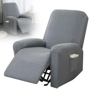 Zinueen 4-Teilig All-Inclusive Sesselbezug, Sesselüberzug Stretch für Relaxsessel & Fernsehsessel, Sesselschoner mit Taschen, Sesselbezüge Hussen (Hellgrau)