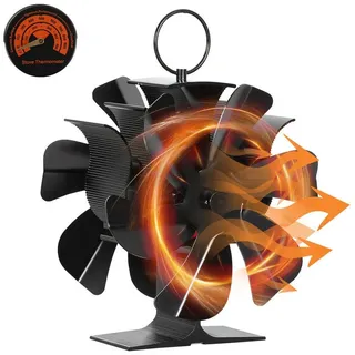 Clanmacy Kaminventilator 12 Flügel Ofenventilator Kaminofen Ventilator Stromloser Lüfter Stove schwarz