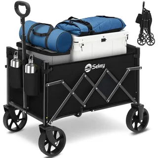 Sekey Bollerwagen Faltbar Klein 70L 80KG, Handwagen Klappbar, Faltbarer Einkaufswagen Campingwagen mit Höhenverstellbarem Griff, Leicht & Platzsparend & Stabil, Mini 4029, Schwarz