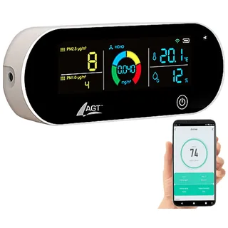 AGT 5in1-Akku-Luftqualitätsmesser, HCHO, PM1/2,5, Temperatur u.v.m., App