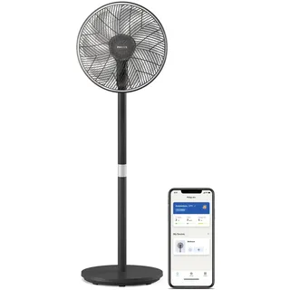 Philips Standventilator Serie 3000. Starke & extrem leise SilentWings-Technologie. 19 dB. 2-in-1-Tisch- & Standventilator. Neig- & drehbar. App-Steuerung. 12-St.-Timer. Schwarz (CX3550/01)