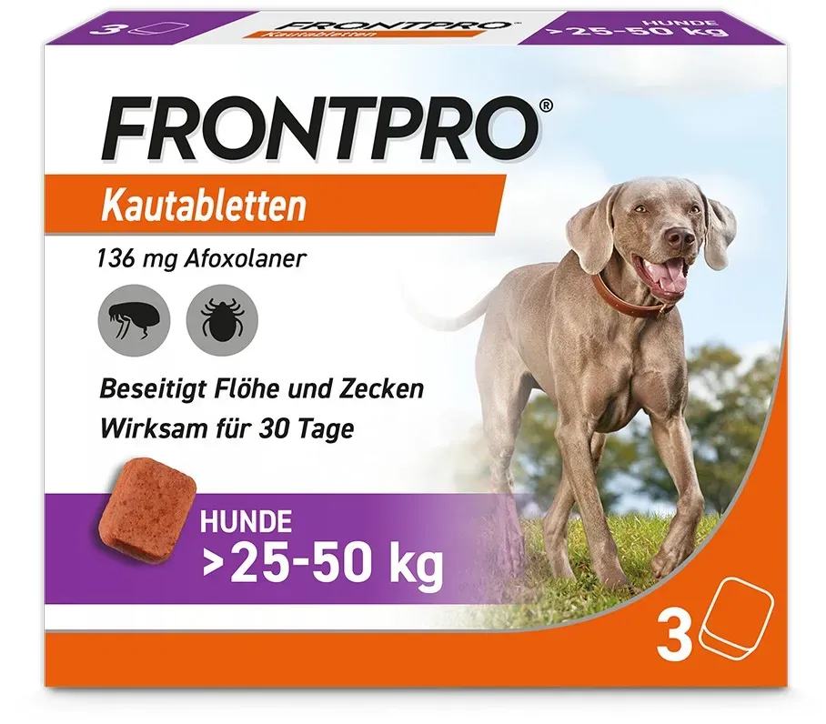 FRONTPRO Kautablette gegen Zecken und Flöhe für Hunde (>25-50kg) 3 St