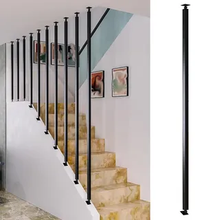 treppengeländer Winkeleinstellbare Metall-Treppenspindeln zur Sturzvermeidung, Treppengeländer für Lofts/Hotel/Villen/Bürotreppen Umgestaltung, Anpassbare Baluster-Säule(Black(Style A),195cm/76.8in/6.