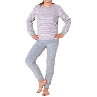 normann Frottee Pyjama langarm Bündchen Schlafanzug Herz - 71578 in Grau | Gr.: 134/140