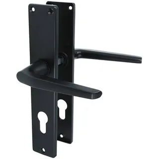 MS Beschläge Langschild Profilzylinder Türbeschlag Drückergarnitur Schwarz pulverbeschichtet