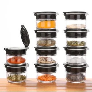 your GEAR Gewürzstreuer Double-Flip - Gewürzdosen in 2 Größen (200ml + 85ml) aus Glas mit drehbarem Gewürzregal, selbstreinigender Streueinsatz, Gewürzgläser im Gewürzkarussell mit Etiketten