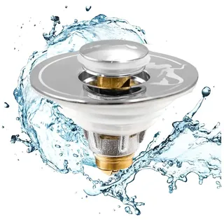Magic 2in1 Universal Waschbeckenstöpsel mit Abflusssieb, inkl 3 Dichtungsringe, verhindert Verstopfung & Tropfen - rostbeständig, für Waschbecken, Badewanne, Spüle oder Dusche (Silber * 1)