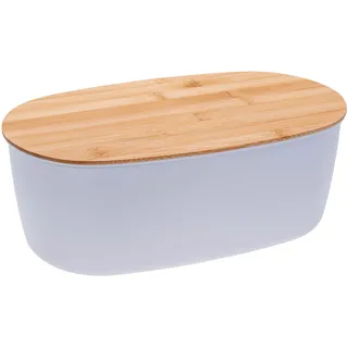 KaMel GmbH Brotkasten mit Schneidebrett aus Bambus-Holz, moderne Brotbox mit Deckel aus hochwertigem Kunststoff in weiß oder schwarz (oval - weiß)
