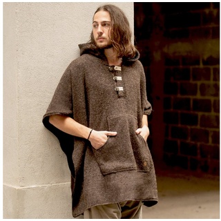 virblatt Fleeceponcho Poncho Herren Wolle & Poncho Damen, Wolle & Fleece, Poncho Winter mit Kapuze und warmem Futter braun