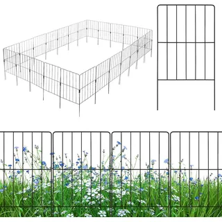 Goplus 25 Stück Gartenzaun Metall, 60 cm hoch Steckzaun Komplettset, Metallzaun Teichzaun Zaun für Hunde, Garten -