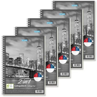 Stylex 40032-P5 - Collegeblock Duo mit Spiralbindung, DIN A4, 50 Blatt kariert und 30 Blatt liniert, 5 Stück