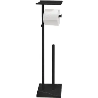 GZILA Toilettenpapierhalter Ständer mit Ablage, Marmorsockel, freistehend, Toilettenpapier-Doppelrollenhalter, Spender, SUS 304 Edelstahl, Aufbewahrung, 5 Reserverollen, Mattschwarz