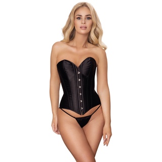 Corsage plus String, trägerlos, Rückenschnürung unterlegt, schwarz, L