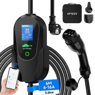 AFYEEV Ladekabel Typ 2 Schuko 3.68kW[6M 6-16A 1-Phasig],APP Enabled Typ 2 Ladekabel Schuko,Ladekabel Elektroauto Typ 2 Schuko,Einstellbare Strom & Verzögertes Laden Ladekabel Elektroauto Typ 2 Schuko