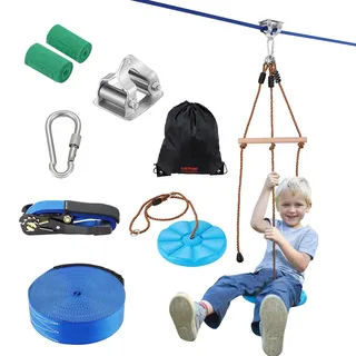 Vevor Zipline für Kinder & Erwachsene, 16,7 m Zipline-Sets bis zu 150 kg, Seilrutschen für den Außenbereich im Hinterhof, Spielplatzunterhaltung mit Zipline, Nylon-Sicherheitsgurt & Zubehörsatz