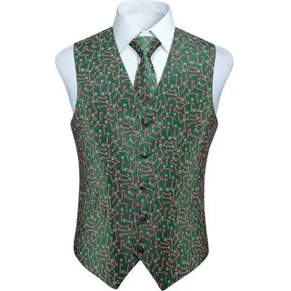 Weste Herren Weihnachten Santa Claus Krawatte Einstecktuch XXL Grun-1