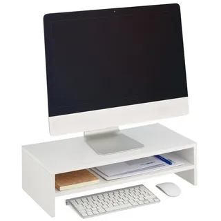 Relaxdays Monitorständer, Zusatzablage, weiß