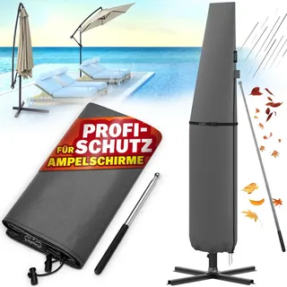 Kingsleeve KINGSLEEVE® Sonnenschirm Schutzhülle mit Stab bis Ø 350 cm Winterfest Groß Ampelschirm Gartenschirm Abdeckung Abdeckhaube Hülle Plane Schirmhülle Grau