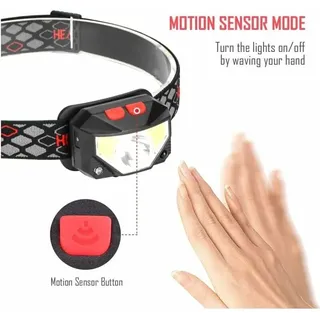 13Thirteen Superhelle wiederaufladbare Sensor-Stirnlampe, LED-Stirnlampe, Rotlicht-Stirnlampen für Outdoor-Camping, Laufen, Radfahren, Angeln