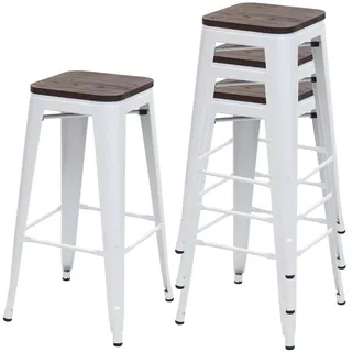 Mendler 4er-Set Barhocker  Holz-Sitzfläche Metall Industriedesign stapelbar Weiß